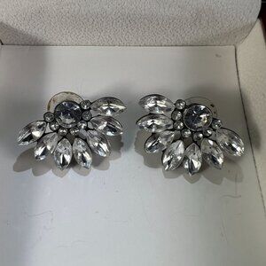 Vintage Silver-Tone Rhinestone Clip-On Earrings